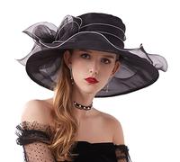 ZESLIV Sombrero de Organza para Mujer, Boda, Novia, Sol, Flores, Verano, Paja - Negro