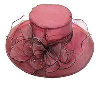 ZESLIV Sombrero de Organza para Mujer, Boda, Novia - Sombrero de Sol con Flores, Verano, Paja - Borgoña