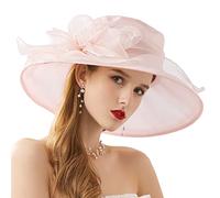 ZESLIV - Sombrero de organza para mujer, boda, sombrero de sol, flores, verano, playa, paja, 58 cm, Rosa claro-02