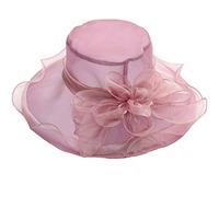 ZESLIV Sombrero de Organza para Mujer, de Boda y Novia, de Sol y Verano, con Flores, de Paja, Violeta Claro