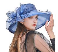 ZESLIV Sombrero de organza para mujer, para bodas, para bodas, para el sol, flores, verano, playa, paja, azul oscuro, 58