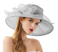ZESLIV Sombrero de organza para mujer, para bodas, para bodas, para el sol, flores, verano, playa, paja, Gris-02., 58