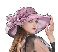 ZESLIV Sombrero de organza para mujer, para bodas, para bodas, para el sol, flores, verano, playa, paja, morado, 58