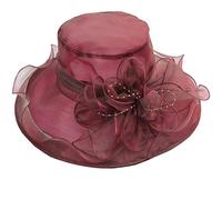 ZESLIV Sombrero de organza para mujer, para bodas, para bodas, para el sol, flores, verano, playa, paja, Vino-02, 58