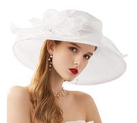 ZESLIV Sombrero de organza para mujer, para bodas, para bodas, para el sol, flores, verano, playa, paja, Weiß-02., 58