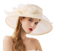 ZESLIV Sombrero de organza para mujer, sombrero de boda, sombrero de boda, sombrero de novia, sombrero de sol, flores, sombrero de verano, sombrero de paja, Beige-02