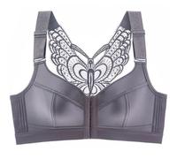ZESLIV Sujetador push up para mujer, cierre frontal, sin aros, color beige, tallas grandes, sin forro, sujetador para sentirse bien, gris, 110E