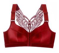 ZESLIV Sujetador push up para mujer, cierre frontal, sin aros, color beige, tallas grandes, sin forro, sujetador para sentirse bien, borgoña, 90D