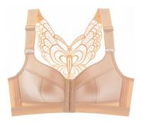 ZESLIV Sujetador push up para mujer, cierre frontal, sin aros, color beige, tallas grandes, sin forro, sujetador para sentirse bien, beige, 95D