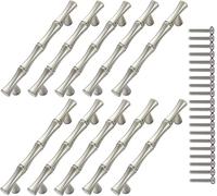 ZESLIV Tiradores en forma de T en estilo bambú (juego de 10), distancia entre ejes: 96 mm, tiradores para muebles con tornillos