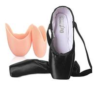 ZESLIV Zapatillas de ballet con almohadillas de silicona para los dedos para niñas, niños, mujeres, color negro, de satén, zapatos de baile, zapatillas de ballet, tallas 31-43