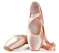 ZESLIV Zapatillas de Ballet de Punta Pointe Zapatos Satén con Suela de Cuero y Cintas para Niñas Rosa 40