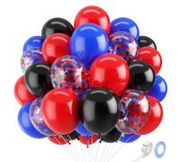 Zesliwy Juego de 50 globos rojos, azules y negros, globos de látex de 12 pulgadas, azul real, negro, rojo, con globo de confeti para graduación, aniversario, hombre, decoración de fiesta de cumpleaños