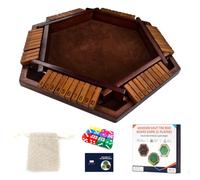 [Zestaline] Juego de dados para 6 jugadores, tablero hexagonal grande de madera de pino de 14.75 pulgadas con franela impermeable y 12 dados de colores, juego de mesa clásico de estrategia matemática
