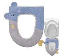 Zestivra Fundas de asiento de inodoro para baño, funda acolchada de oso de dibujos animados para baño, tela elástica y lavable, cojín de punto lavable, calentador suave y grueso para decoración del
