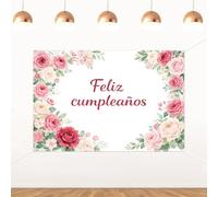 ZestZing Telón de fondo de cumpleaños con diseño floral español para mujeres y niñas, decoración de fiesta de vinilo rosa, decoración de pared de cabina de fotos de fiesta, escena de mesa de postre de