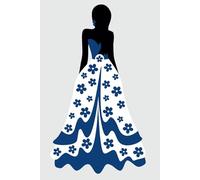 Zeta Phi Beta - inspired Woman's Notebook or Journal in Royal Blue & White: Flowered ball gown silhouette figure