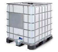 ZETA TRADES Depósito IBC 1000 Litros - Contenedor industrial con palé plástico, tanque para líquidos a granel, apilable y seguro, ideal para almacenamiento, transporte alimentario (Blanca, 1000L)