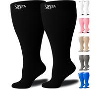 Zeta Wear Calcetines de apoyo de talla grande, compresión de pantorrilla ancha, ideales para viajes y vuelos, a hombres y mujeres les encanta su increíble ajuste, comodidad rica en algodón y alivio