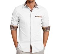 Zetieny Camisas Hombres Camisa de Manga Larga Color Sólido Shirts Casual Elegantes Camisas con Botónes Regular Fit