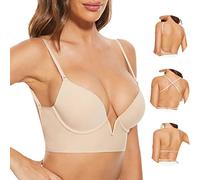 Zetopump Sujetadores de Espalda Baja-con Cuello Multiway -con Espalda Descubierta y Aro Invisible-Sujetadores Convertibles de Corte Bajo para Mujeres, Nude, 100C