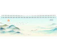 Zettler - Calendario horizontal de mesa estilo 2025 acuarelas, 29,7 x 10,5 cm, calendario de oficina con 128 páginas, 1 semana en 2 páginas, visión mensual, área de notas, fases lunares,