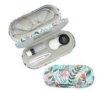 Zettokete Funda 2 en 1 para lentes de contacto y gafas, diseño de doble cara con espejo, pinzas y botella de solución para lentes de contacto, kit de almacenamiento portátil para viajes, oficina