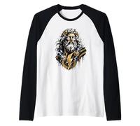 Zeus Rayo Dios Griego Mitología Tormenta Poder Retrato Arte Camiseta Manga Raglan
