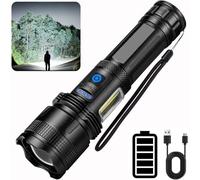 ZEUSFIRE Linterna LED recargable, 100.000 lúmenes, extremadamente brillante, linterna táctica con 7 modos de luz, zoom, IPX7, resistente al agua, para camping, senderismo, exterior