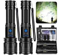 ZEUSFIRE Linterna LED Ultra Potente, 2 Piezas 100000 Lúmenes Linterna de Bolsillo LED Recargable, 5 Modos de Iluminación & IPX7 Impermeable Linterna de Largo Alcance Para Camping, Senderismo