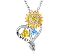 Zeuslia Collar con colgante de corazón de girasol para mujer, plata de ley 925 con colgante «You Are My Sunshine», regalo de aniversario para mujeres, mamá, abuela, Plata esterlina, Topacio