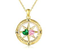 Zeuslia Collar con piedra natal de brújula para mujer, plata de ley 925 con texto en inglés "I'd be Lost without You" con piedras natales dobles, joyería de oro con colgante de brújula, regalos para