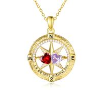 Zeuslia Collar con piedra natal de brújula para mujer, plata de ley 925 con texto en inglés "I'd be Lost without You" con piedras natales dobles, joyería de oro con colgante de brújula, regalos para
