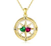 Zeuslia Collar con piedra natal de brújula para mujer, plata de ley 925 con texto en inglés "I'd be Lost without You" con piedras natales dobles, joyería de oro con colgante de brújula, regalos para