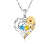 Zeuslia Collar de corazón de girasol, regalo para esposa, mujer, plata de ley 925, joyería de amor eterno, regalo de aniversario de boda, regalo de cumpleaños, joyería de madre, novia, hija, con 2