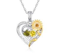 Zeuslia Collar de corazón de girasol, regalo para esposa, mujer, plata de ley 925, joyería de amor eterno, regalo de aniversario de boda, regalo de cumpleaños, joyería de madre, novia, hija, con 2