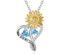 Zeuslia Collares con colgante de corazón de girasol para mujer, plata de ley 925 con colgante «You Are My Sunshine», para el día de la madre, cumpleaños, aniversario, regalo para esposa, mamá, abuela
