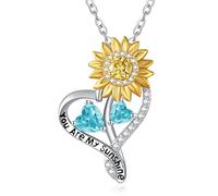 Zeuslia Collares con colgante de corazón de girasol para mujer, plata de ley 925 con colgante «You Are My Sunshine», para el día de la madre, cumpleaños, aniversario, regalo para esposa, mamá, abuela