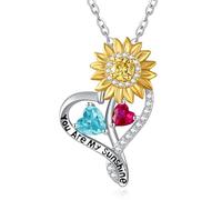 Zeuslia Collares con colgante de corazón de girasol para mujer, plata de ley 925 con colgante «You Are My Sunshine», para el día de la madre, cumpleaños, aniversario, regalo para esposa, mamá, abuela