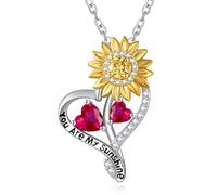 Zeuslia Collares con colgante de corazón de girasol para mujer, plata de ley 925 con colgante «You Are My Sunshine», para el día de la madre, cumpleaños, aniversario, regalo para esposa, mamá, abuela