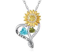 Zeuslia Collares con colgante de corazón de girasol para mujer, plata de ley 925 con colgante «You Are My Sunshine», para el día de la madre, cumpleaños, aniversario, regalo para esposa, mamá, abuela