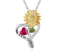 Zeuslia Collares con colgante de corazón de girasol para mujer, plata de ley 925 con colgante «You Are My Sunshine», para el día de la madre, cumpleaños, aniversario, regalo para esposa, mamá, abuela