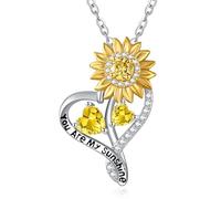 Zeuslia Collares con colgante de corazón de girasol para mujer, plata de ley 925 con colgante «You Are My Sunshine», para el día de la madre, cumpleaños, aniversario, regalo para esposa, mamá, abuela