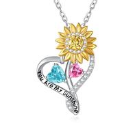 Zeuslia Collares con colgante de corazón de girasol para mujer, plata de ley 925 con colgante «You Are My Sunshine», para el día de la madre, cumpleaños, aniversario, regalo para esposa, mamá, abuela