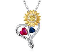 Zeuslia Collares con colgante de corazón de girasol para mujer, plata de ley 925 con colgante «You Are My Sunshine», para el día de la madre, cumpleaños, aniversario, regalo para esposa, mamá, abuela