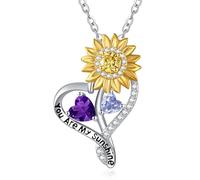 Zeuslia Collares con colgante de corazón de girasol para mujer, plata de ley 925 con colgante «You Are My Sunshine», para el día de la madre, cumpleaños, aniversario, regalo para esposa, mamá, abuela