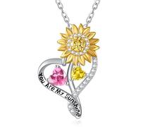Zeuslia Collares con colgante de corazón de girasol para mujer, plata de ley 925 con colgante «You Are My Sunshine», para el día de la madre, cumpleaños, aniversario, regalo para esposa, mamá, abuela