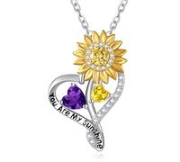 Zeuslia Collares con colgante de corazón de girasol para mujer, plata de ley 925 con colgante «You Are My Sunshine», para el día de la madre, cumpleaños, aniversario, regalo para esposa, mamá, abuela