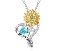 Zeuslia Collares con colgante de corazón de girasol para mujer, plata de ley 925 con colgante «You Are My Sunshine», para el día de la madre, cumpleaños, aniversario, regalo para esposa, mamá, abuela