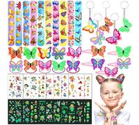 Zeuwets Cumpleaños Mariposa Regalo de Fiesta Niña, 40 Piezas Mariposa Party Favor Set, Mariposa Llavero Pulseras Bofetada Tatuajes Temporales Anillo Horquilla Banda Cabello, Juego Obsequios Mariposa